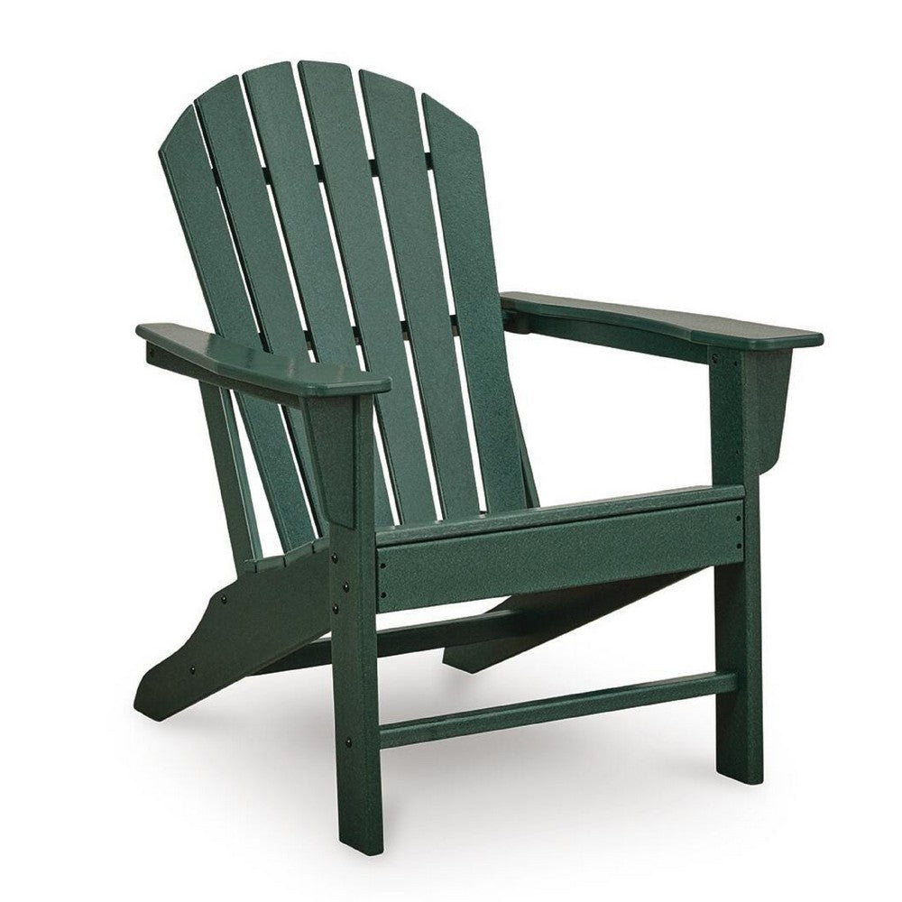 Sunny Outdoor Adirondack Chair | Slatted Design | Curved Back | Green HDPE