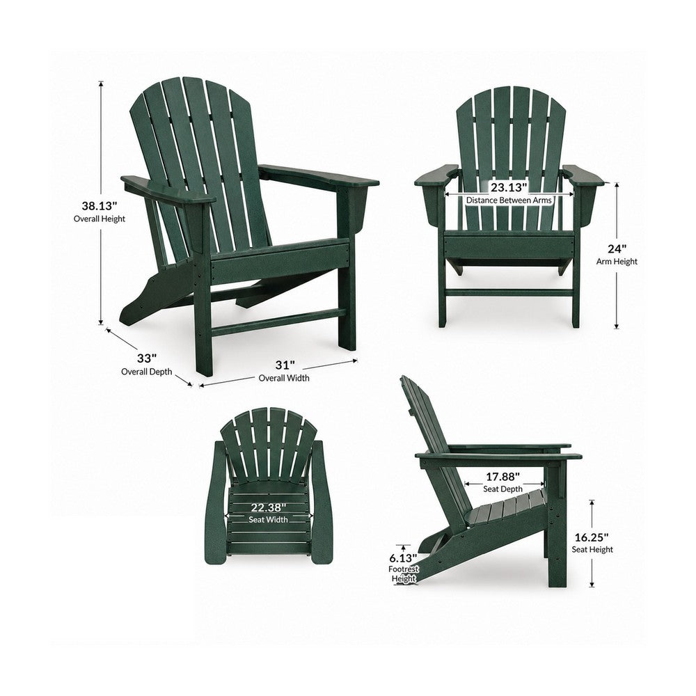 Sunny Outdoor Adirondack Chair | Slatted Design | Curved Back | Green HDPE