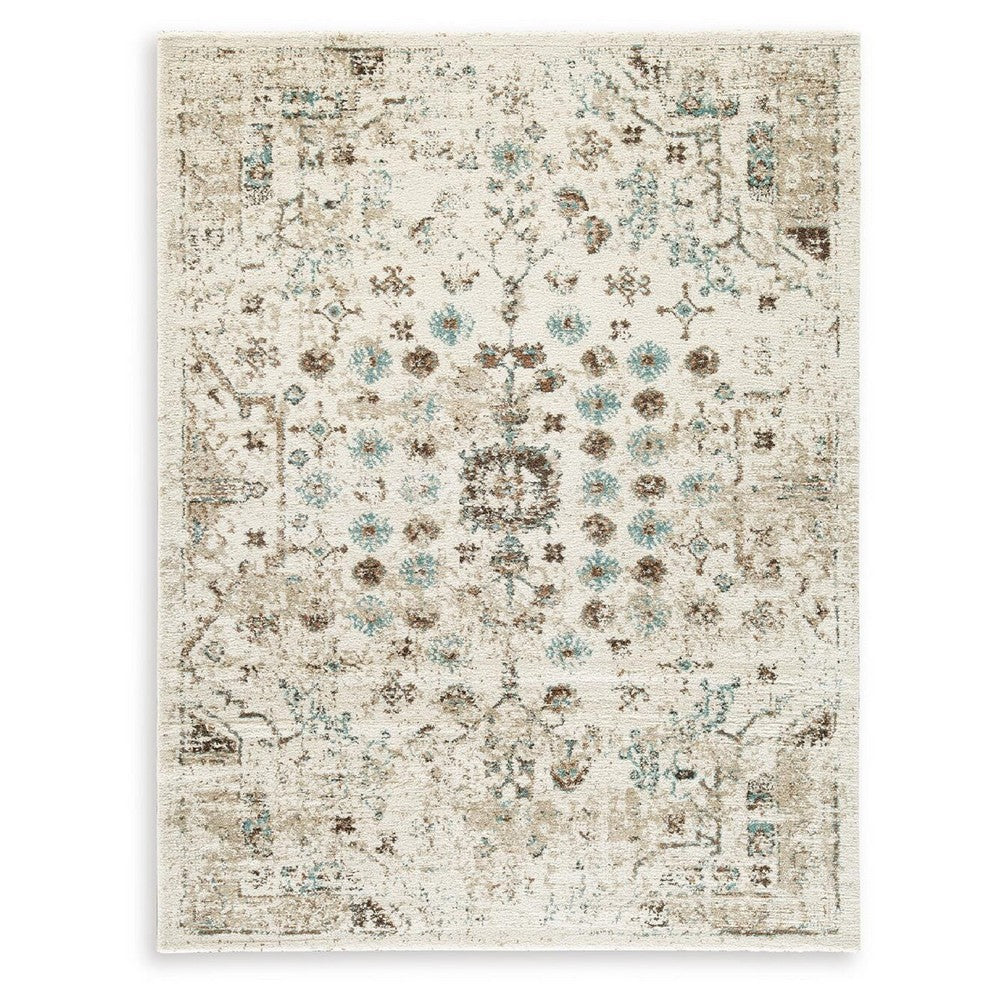 Jai Large Area Rug | Medallion Pattern | Brown & Teal Polypropylene 8x10