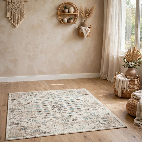 Jai Large Area Rug | Medallion Pattern | Brown & Teal Polypropylene 8x10