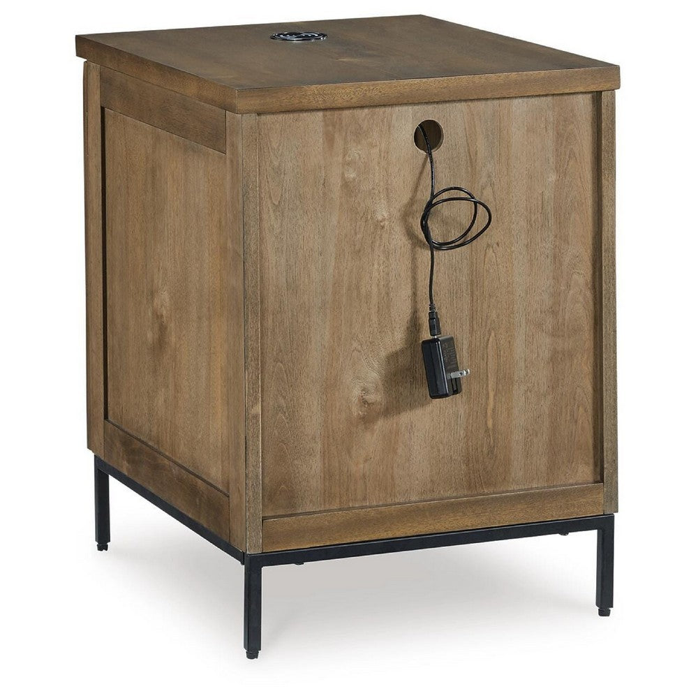 Tory Chair Side End Table | Wireless Charger | Glass Door | Brown 24"