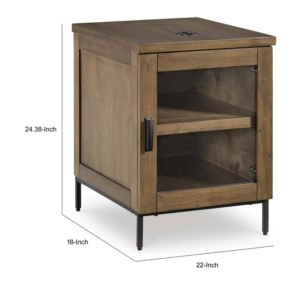 Tory Chair Side End Table | Wireless Charger | Glass Door | Brown 24"