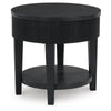 Mero Round Side End Table | Reeded Apron w Drawer | Charcoal Black 24"