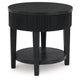 Mero Round Side End Table | Reeded Apron w Drawer | Charcoal Black 24"