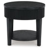 Mero Round Side End Table | Reeded Apron w Drawer | Charcoal Black 24"