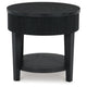 Mero Round Side End Table | Reeded Apron w Drawer | Charcoal Black 24"
