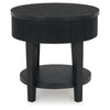 Mero Round Side End Table | Reeded Apron w Drawer | Charcoal Black 24"