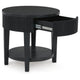 Mero Round Side End Table | Reeded Apron w Drawer | Charcoal Black 24"