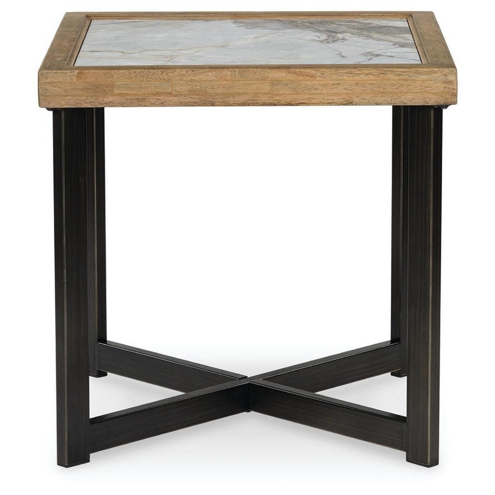 Tey Side End Table | 25" Square | Sintered Stone Inlay | Brown | Black
