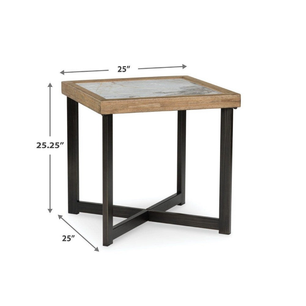Tey Side End Table | 25" Square | Sintered Stone Inlay | Brown | Black