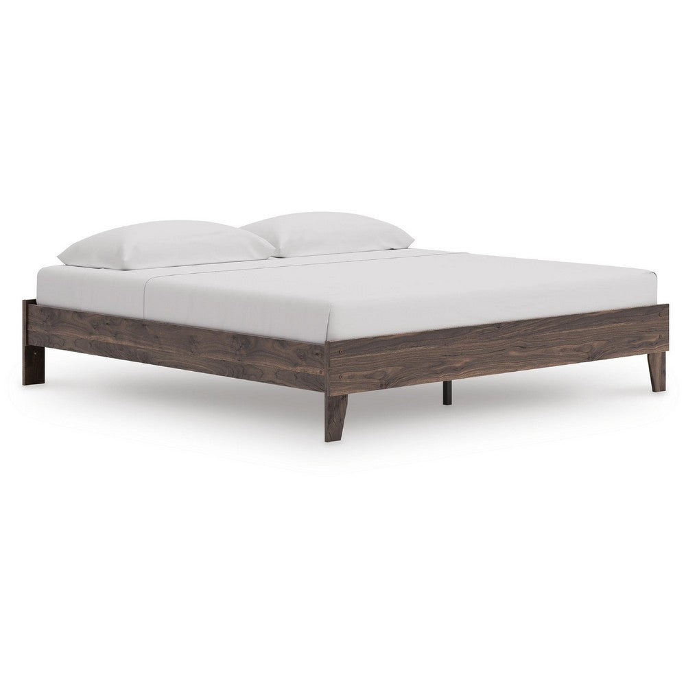 Calso King Platform Bed | No Headboard Transitional Style | Brown Finish