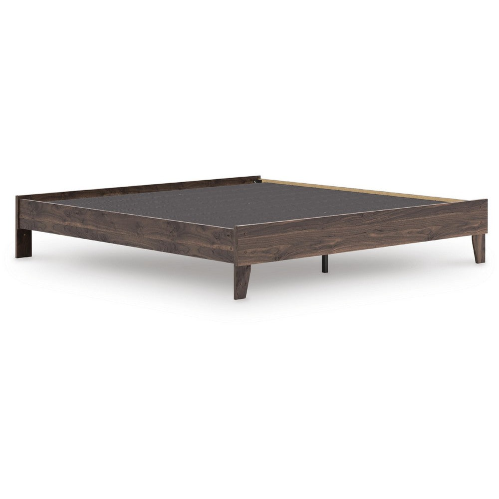Calso King Platform Bed | No Headboard Transitional Style | Brown Finish
