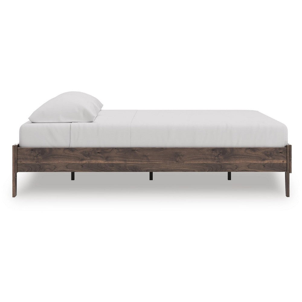 Calso King Platform Bed | No Headboard Transitional Style | Brown Finish
