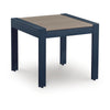 Eina Outdoor Square End Table | Wood-Look Brown HDPE | Blue Aluminum 24"