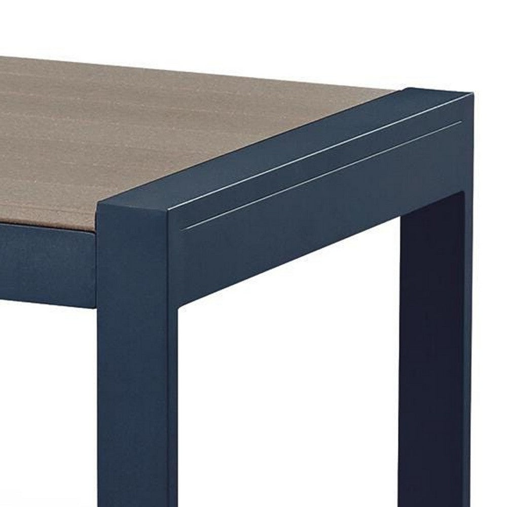 Eina Outdoor Square End Table | Wood-Look Brown HDPE | Blue Aluminum 24"