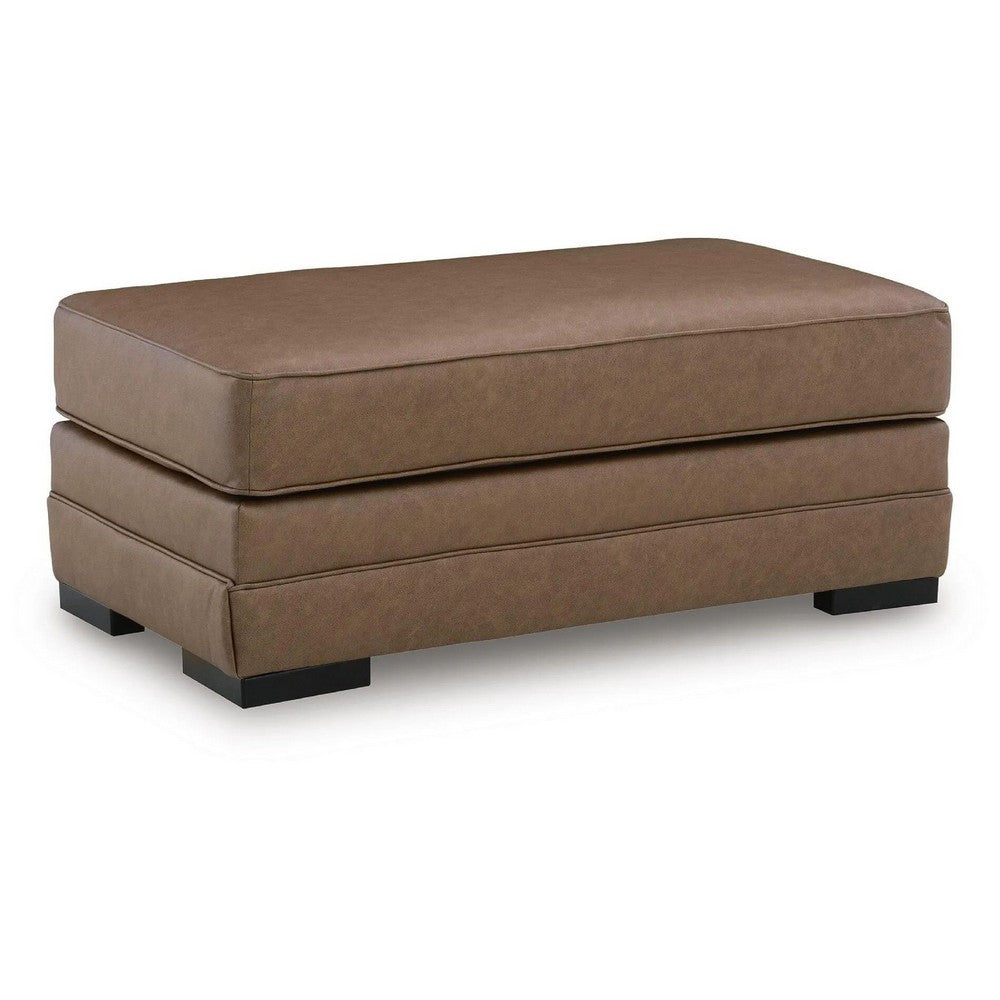 Vile Oversized Ottoman Bench | Caramel Brown Faux Leather | Black 44"