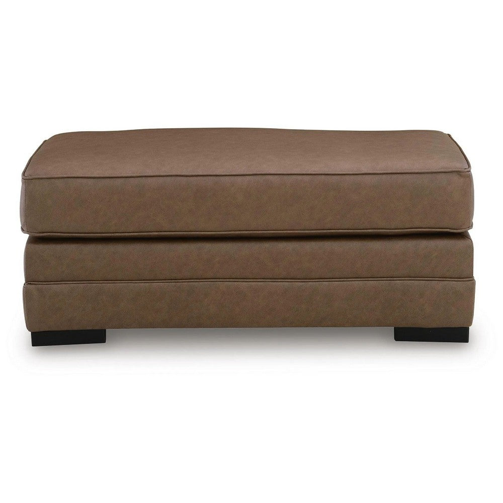 Vile Oversized Ottoman Bench | Caramel Brown Faux Leather | Black 44"