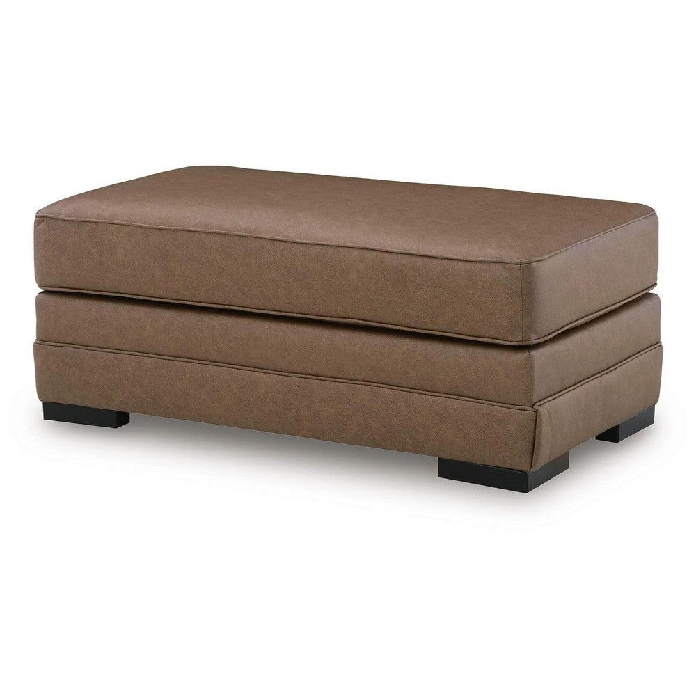 Vile Oversized Ottoman Bench | Caramel Brown Faux Leather | Black 44"