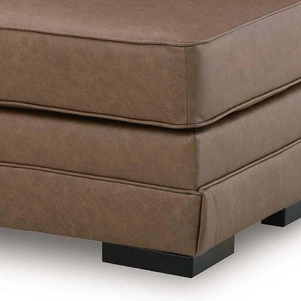 Vile Oversized Ottoman Bench | Caramel Brown Faux Leather | Black 44"