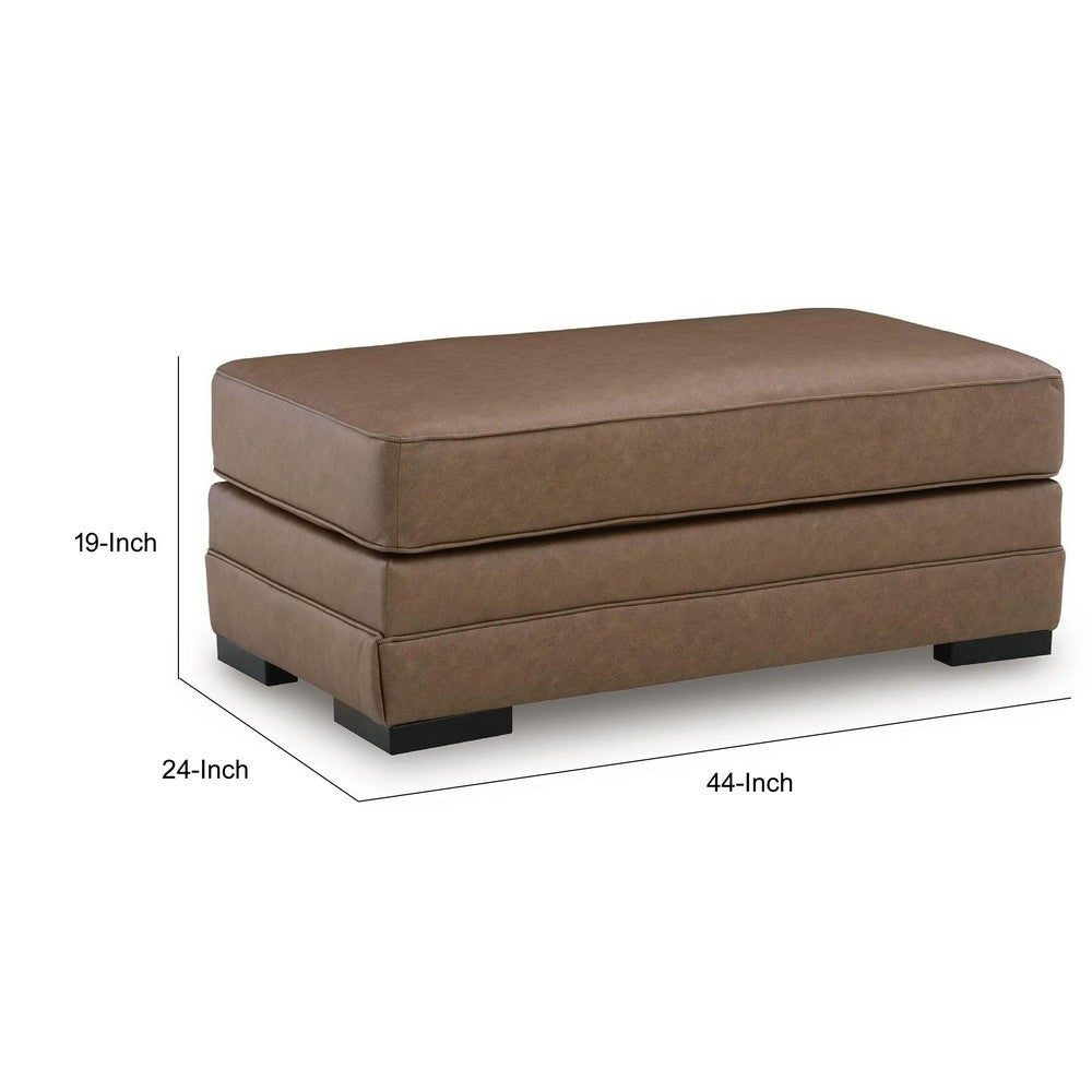 Vile Oversized Ottoman Bench | Caramel Brown Faux Leather | Black 44"