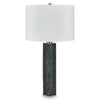 Keya Table Lamp | White Drum Shade | Dark Green Marble Base | 28"