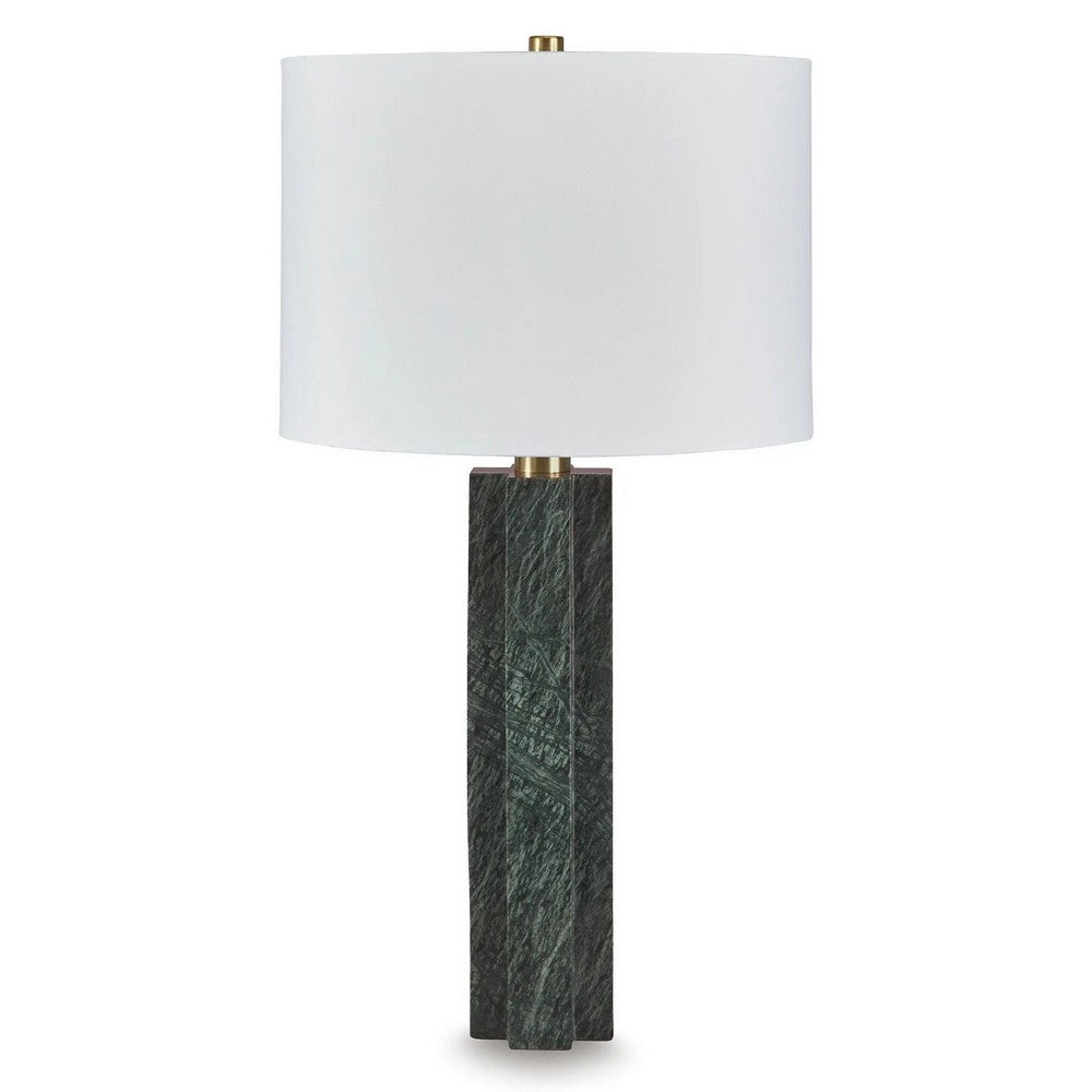 Keya Table Lamp | White Drum Shade | Dark Green Marble Base | 28"