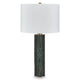 Keya Table Lamp | White Drum Shade | Dark Green Marble Base | 28"