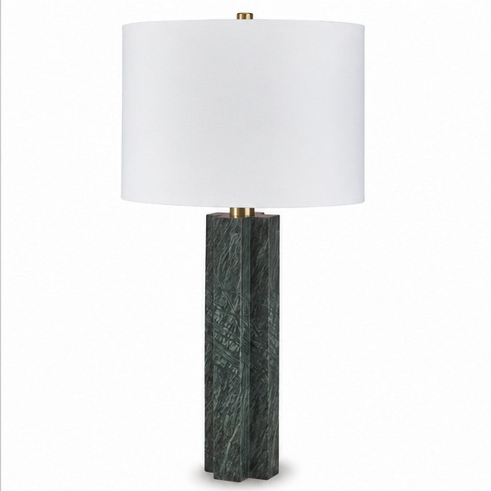 Keya Table Lamp | White Drum Shade | Dark Green Marble Base | 28"