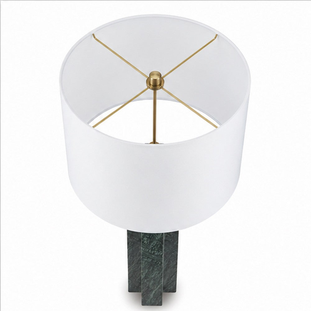 Keya Table Lamp | White Drum Shade | Dark Green Marble Base | 28"