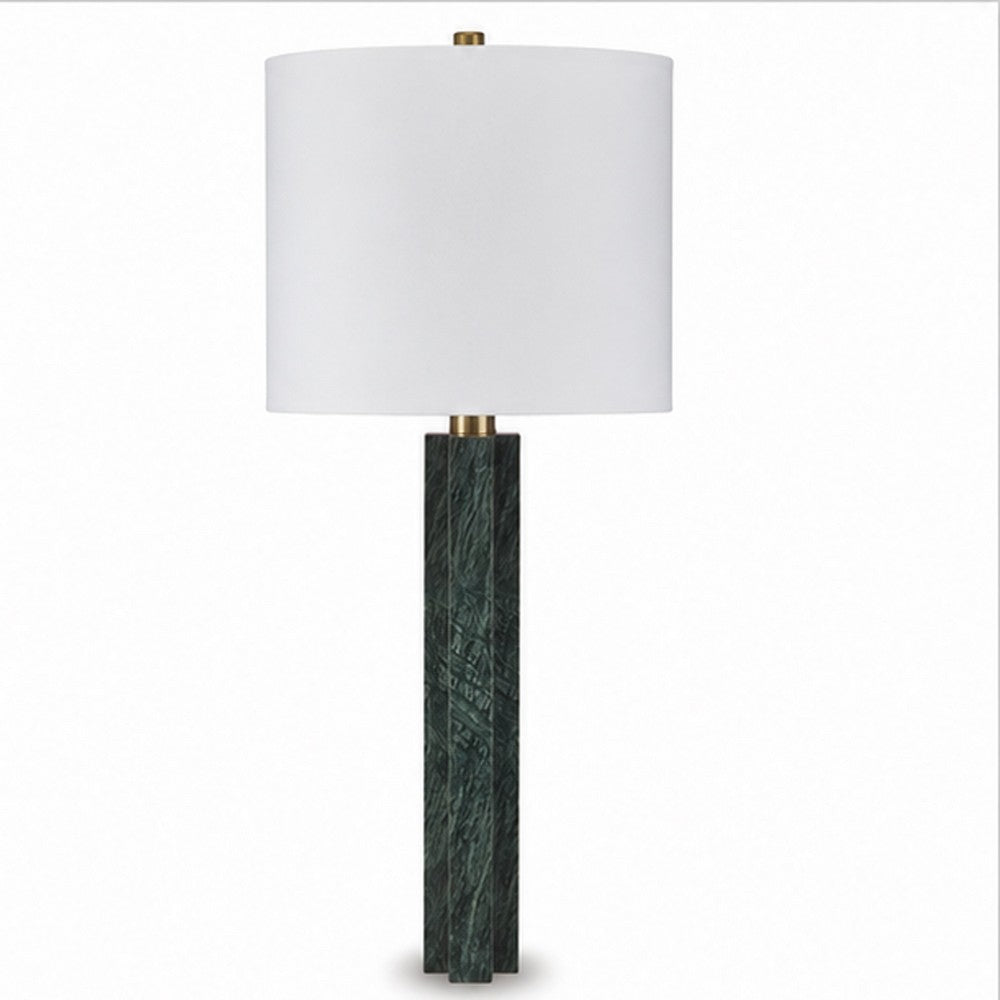 Keya Table Lamp | White Drum Shade | Dark Green Marble Base | 28"