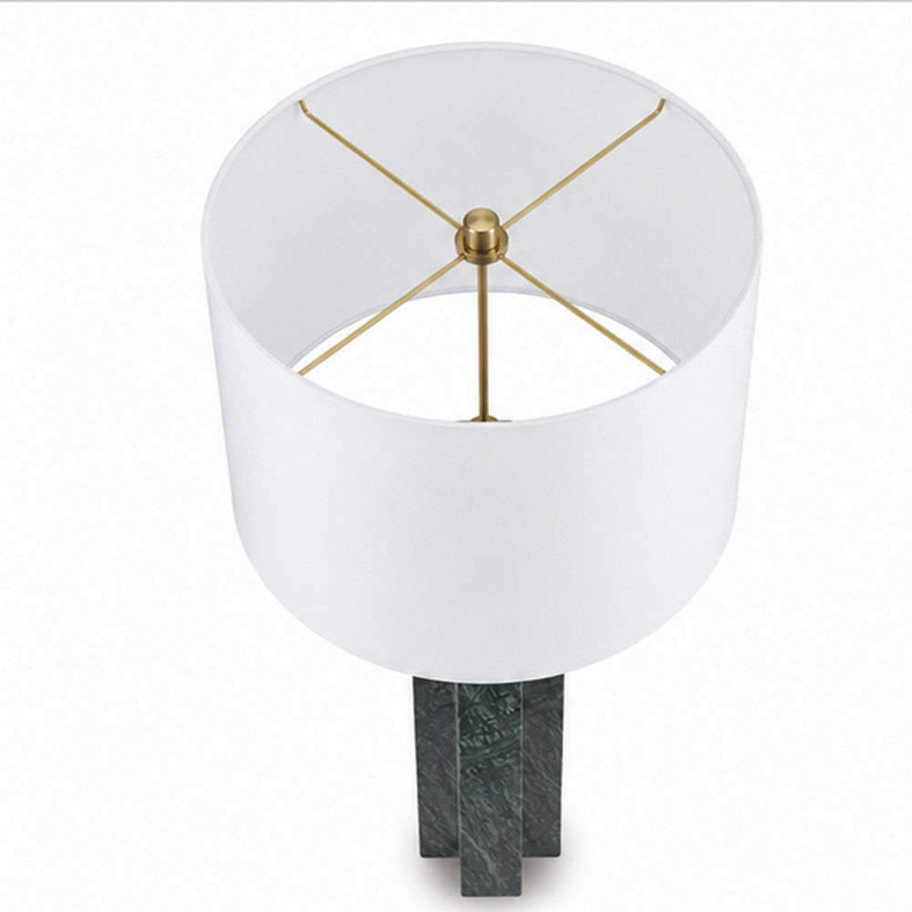 Keya Table Lamp | White Drum Shade | Dark Green Marble Base | 28"