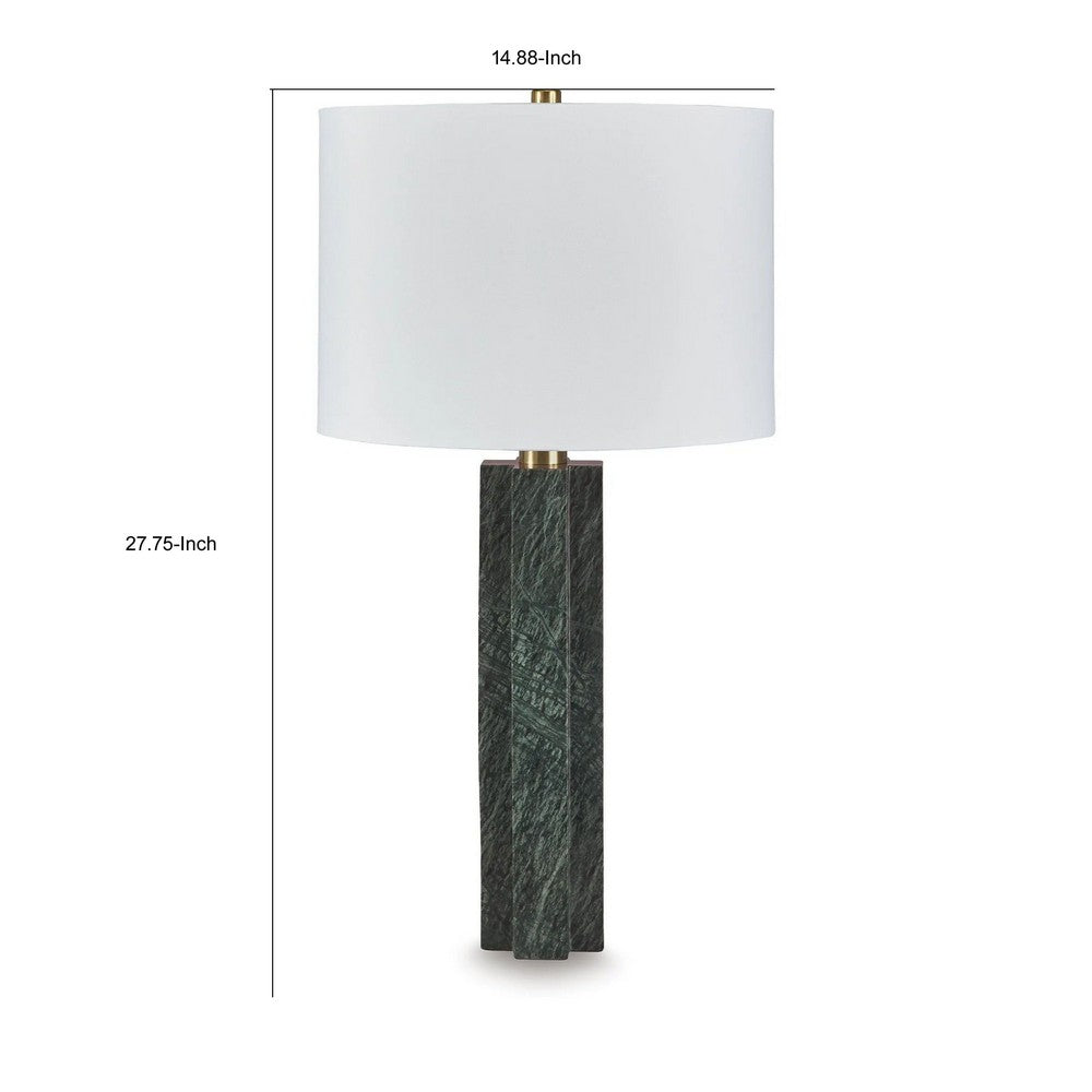 Keya Table Lamp | White Drum Shade | Dark Green Marble Base | 28"
