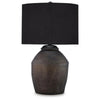 Kaya Table Lamp | Drum Fabric Shade | Metallic Black Terracotta Base | 26"
