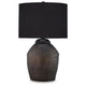 Kaya Table Lamp | Drum Fabric Shade | Metallic Black Terracotta Base | 26"