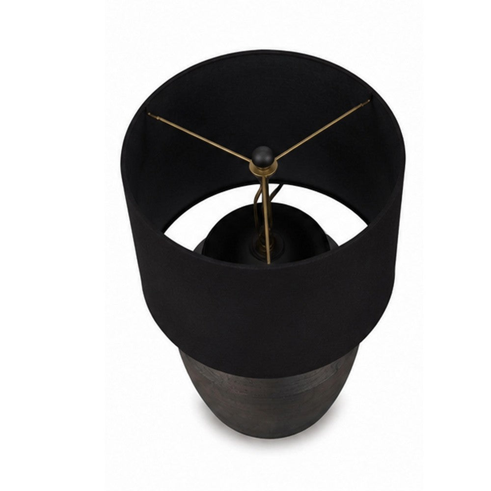 Kaya Table Lamp | Drum Fabric Shade | Metallic Black Terracotta Base | 26"