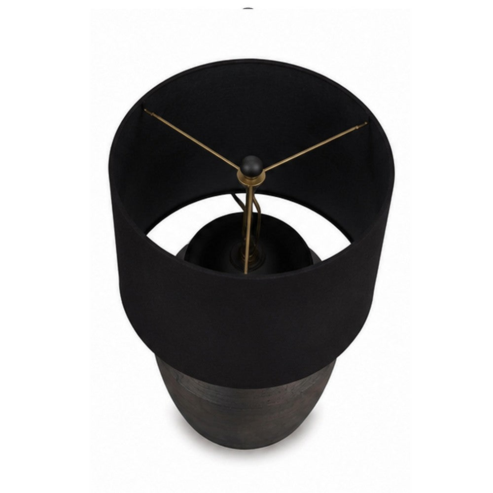 Kaya Table Lamp | Drum Fabric Shade | Metallic Black Terracotta Base | 26"