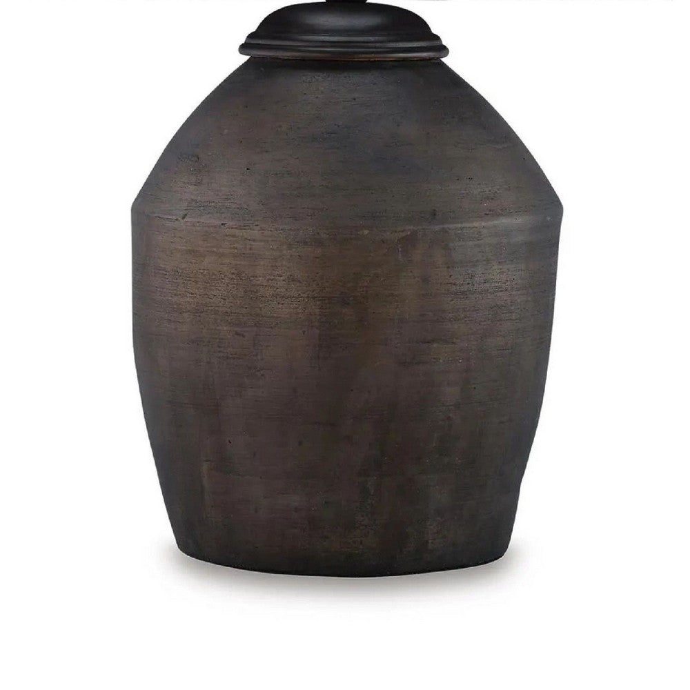 Kaya Table Lamp | Drum Fabric Shade | Metallic Black Terracotta Base | 26"