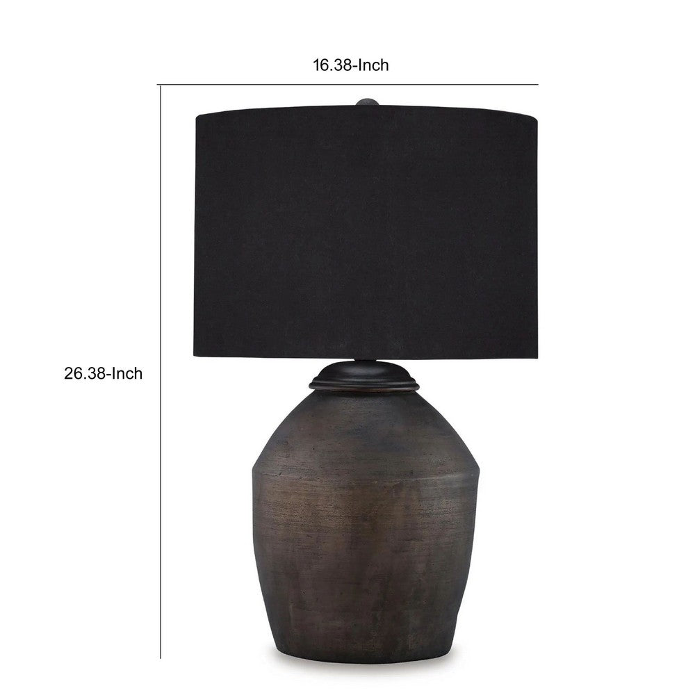Kaya Table Lamp | Drum Fabric Shade | Metallic Black Terracotta Base | 26"
