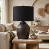 Kaya Table Lamp | Drum Fabric Shade | Metallic Black Terracotta Base | 26"