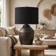 Kaya Table Lamp | Drum Fabric Shade | Metallic Black Terracotta Base | 26"