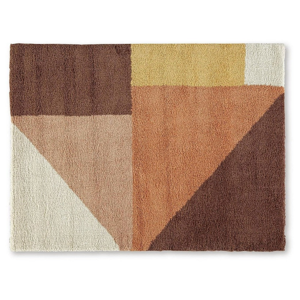 Mona 5x7 Geometric Medium Area Rug w Shag | 30mm Pile | Pink Brown