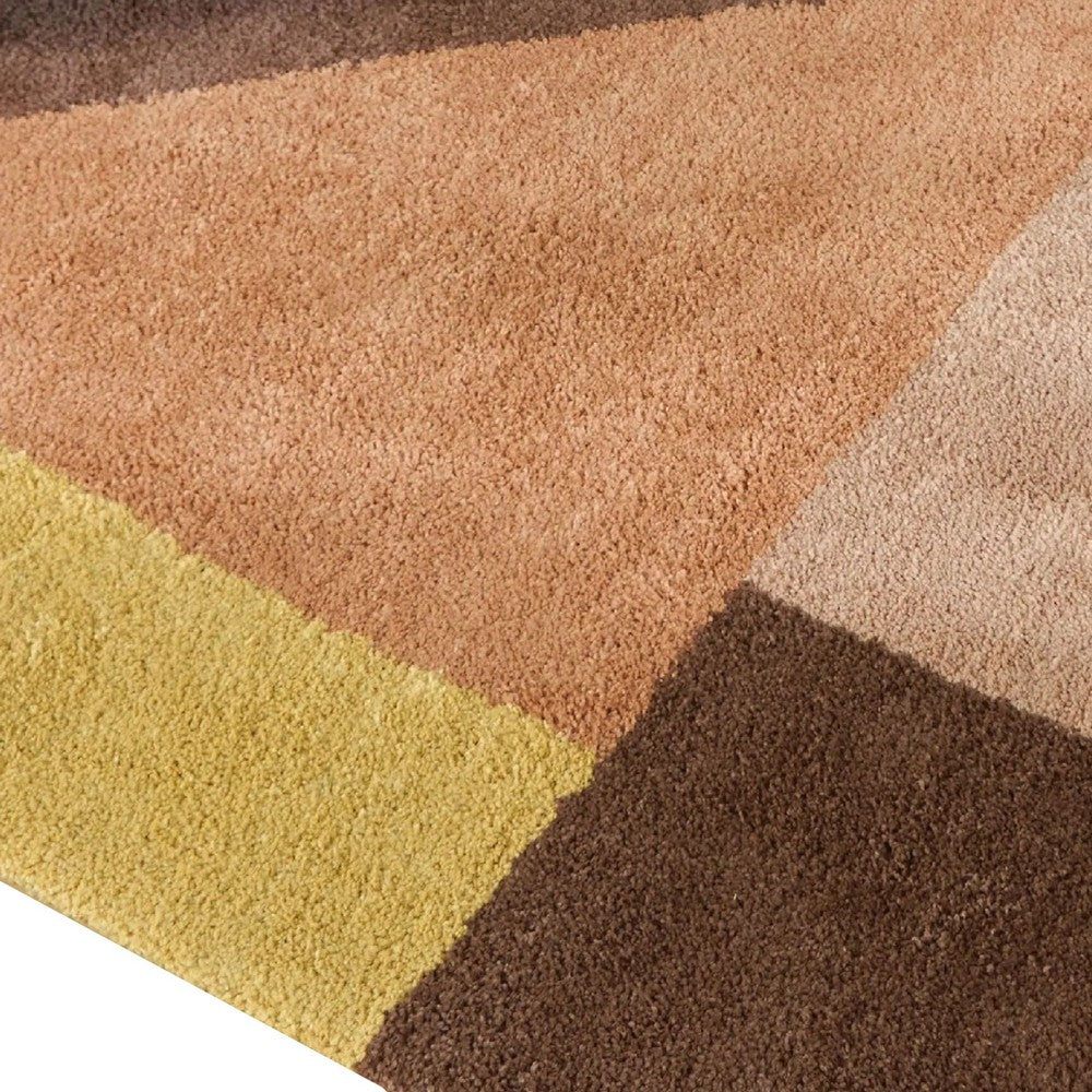Mona 5x7 Geometric Medium Area Rug w Shag | 30mm Pile | Pink Brown