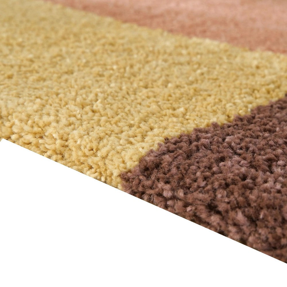 Mona 5x7 Geometric Medium Area Rug w Shag | 30mm Pile | Pink Brown