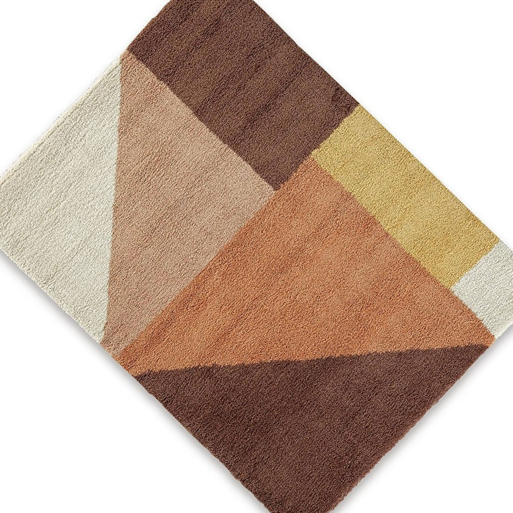 Mona 5x7 Geometric Medium Area Rug w Shag | 30mm Pile | Pink Brown