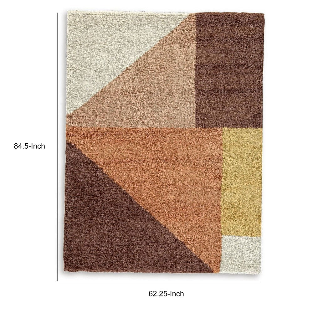Mona 5x7 Geometric Medium Area Rug w Shag | 30mm Pile | Pink Brown