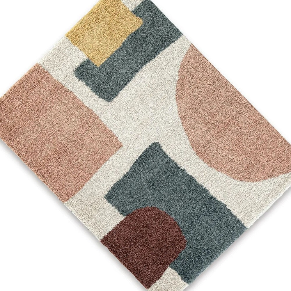 Fyna 5x7 Geometric Medium Area Rug w Shag | 30mm Pile | Gray Brown
