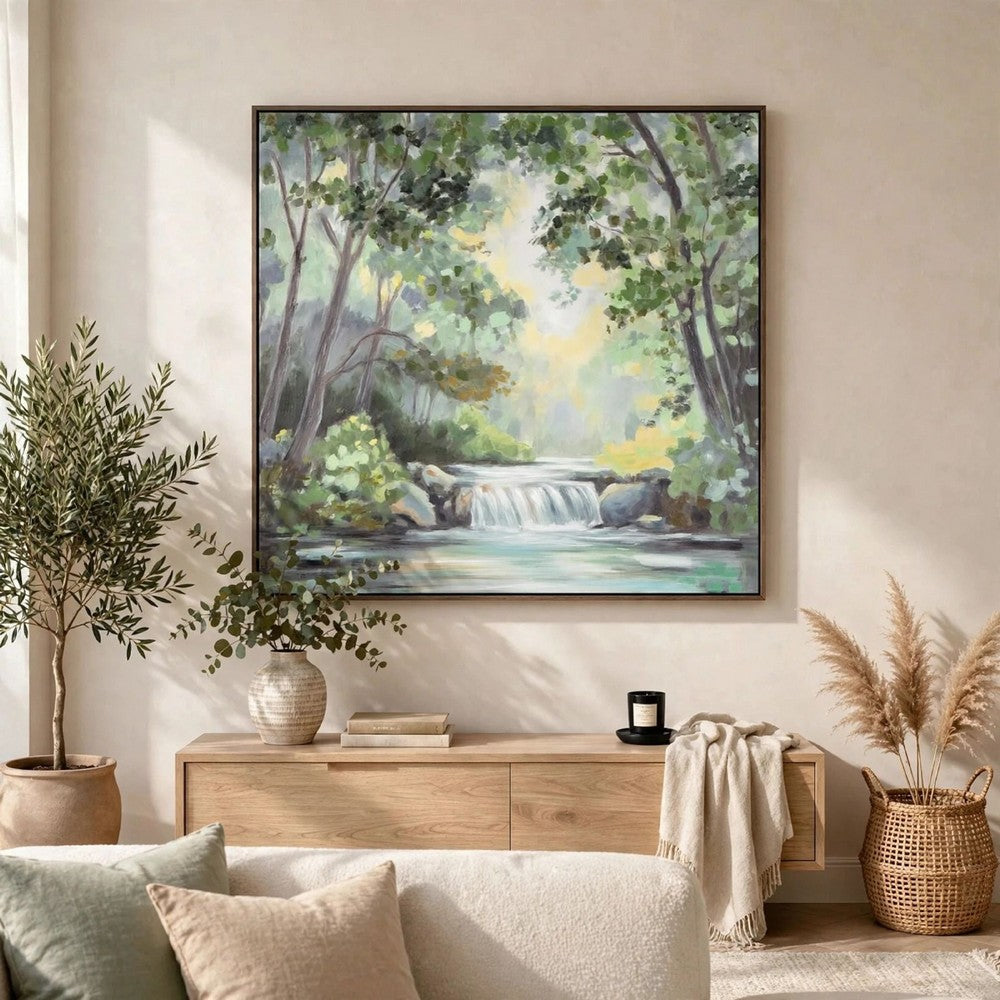 Naya Wall Art Painting | Tranquil Nature L&scape | H&painted Green 36x36
