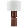 Maya Table Lamp | White Drum Shade | Brick Red Hourglass Base | 28"