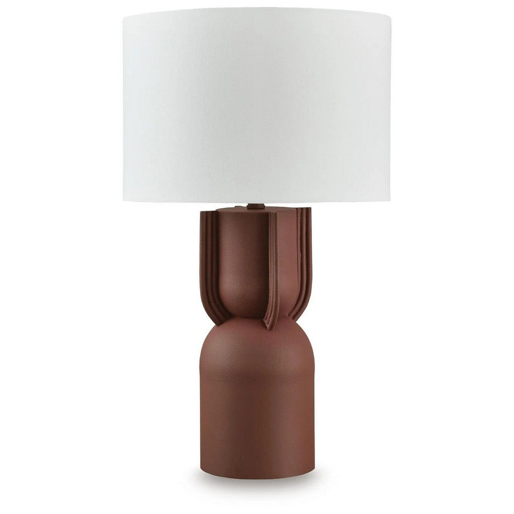 Maya Table Lamp | White Drum Shade | Brick Red Hourglass Base | 28"