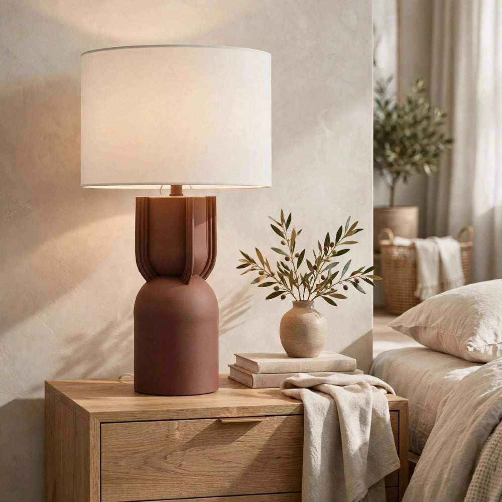 Maya Table Lamp | White Drum Shade | Brick Red Hourglass Base | 28"